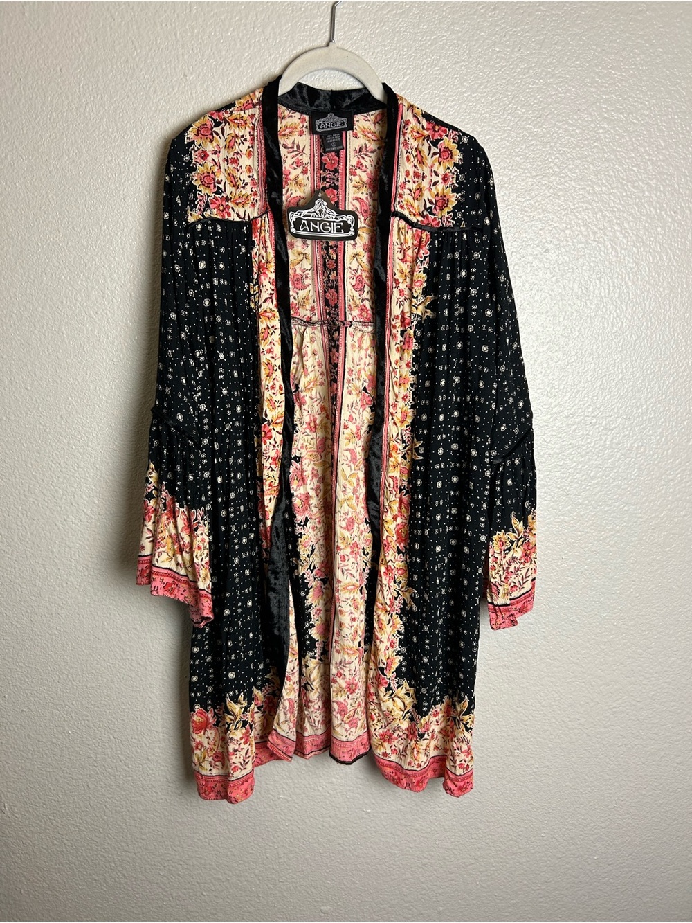 NWT Angie Size S Kimono Cardigan Velvet Collard Floral Open Front Boho Winsygoth